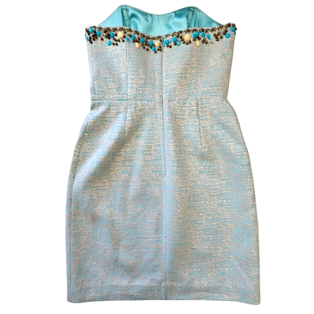 Lilly Pulitzer Raya Blue Icing Strapless Mint Aqua Beaded Sweetheart Dress - Picture 9 of 17